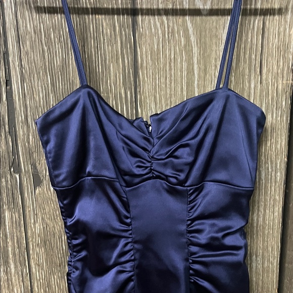 Xscape Navy Satin Ruched Midi Dress - Picture 3 of 3